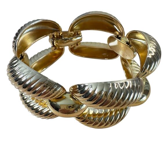 Vintage Christian Dior Bracelet Designer Gold Tone Bubble Textured Panel Germany - Picture 4 of 13